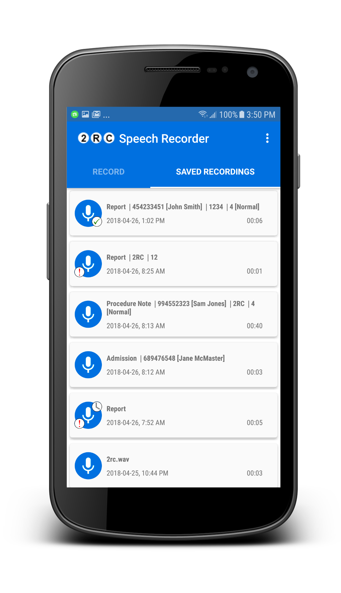 Speech Recorder Mobile App by 2RC Software - An inexpensive alternative to digital recorders.